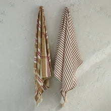 Load image into Gallery viewer, Cotton Slub Throw w/ Stripes &amp; Tassels