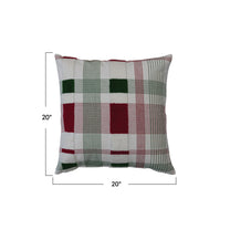 Woven Cotton Pillow, Cream Color, Red &amp; Green Plaid