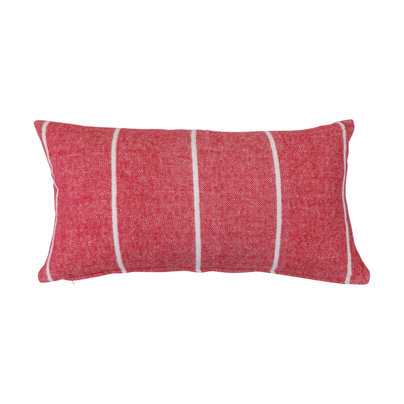 Brushed Cotton Flannel Lumbar Pillow w/ Stripes, Red & White