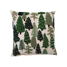 Load image into Gallery viewer, Cotton Slub Embroidered Pillow w/ Trees &amp; French Knots
