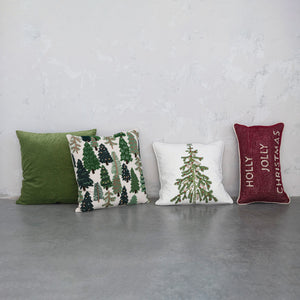 Cotton Slub Embroidered Pillow w/ Trees & French Knots