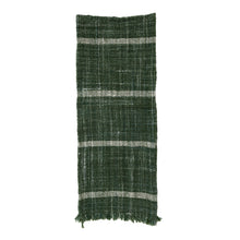 Load image into Gallery viewer, Woven Wool Blend Slub Table Runner w/ Stripes &amp; Fringe, Green