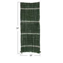Load image into Gallery viewer, Woven Wool Blend Slub Table Runner w/ Stripes &amp; Fringe, Green