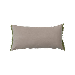 Cotton Slub Printed Lumbar Pillow w/ Pine Boughs & Fringe