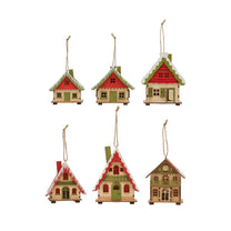 Wood House Ornament w/ Snow &amp; LED Light