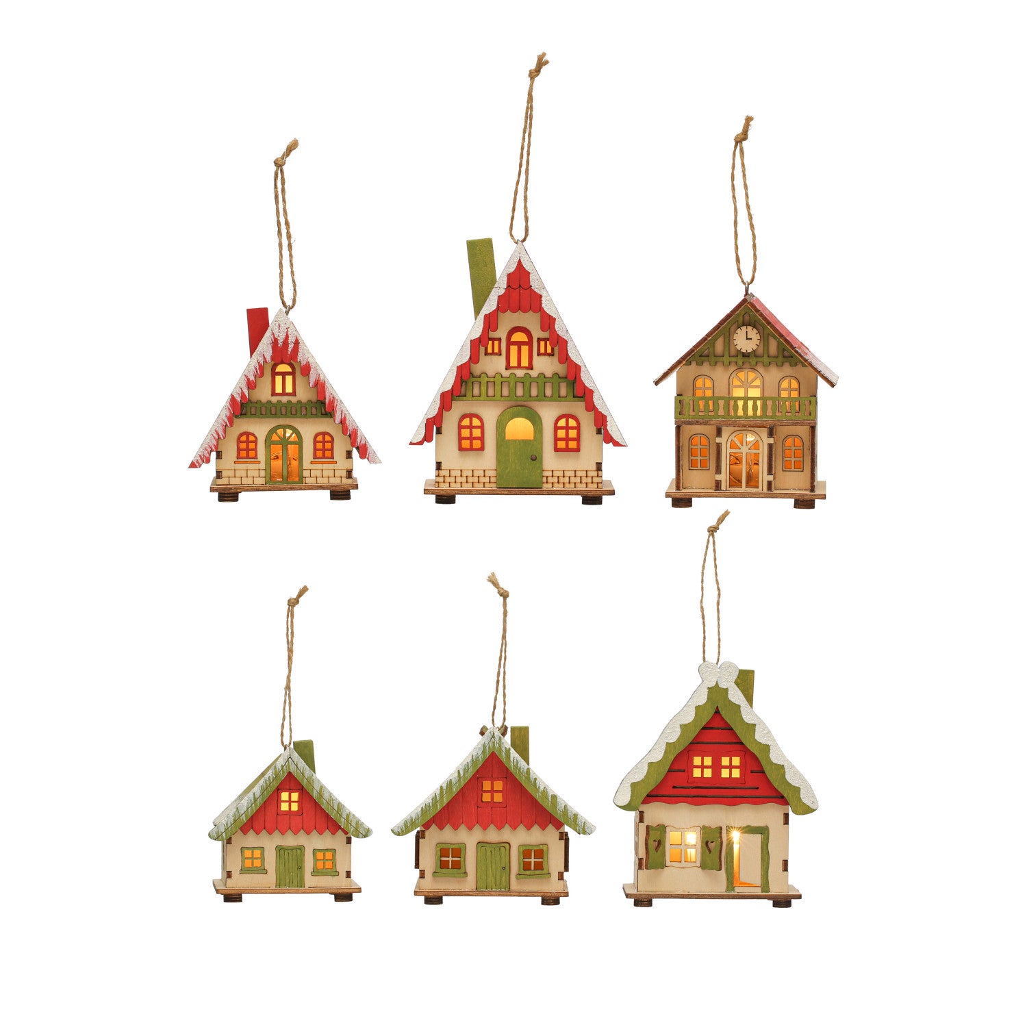 Wood House Ornament w/ Snow &amp; LED Light