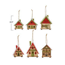 Load image into Gallery viewer, Wood House Ornament w/ Snow &amp; LED Light