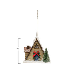 A-Frame House Ornament w/ Faux Tree, Wreath & LED Light