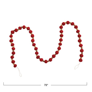 Handmade Wool Felt Ball Garland w/ Wood Beads