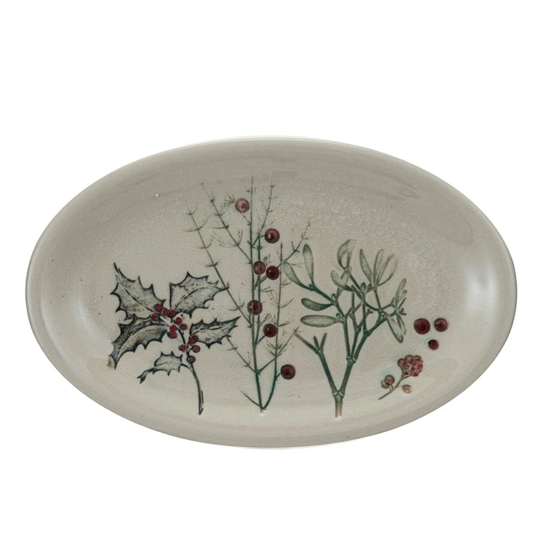 Debossed Stoneware Platter w/ Seasonal Botanicals