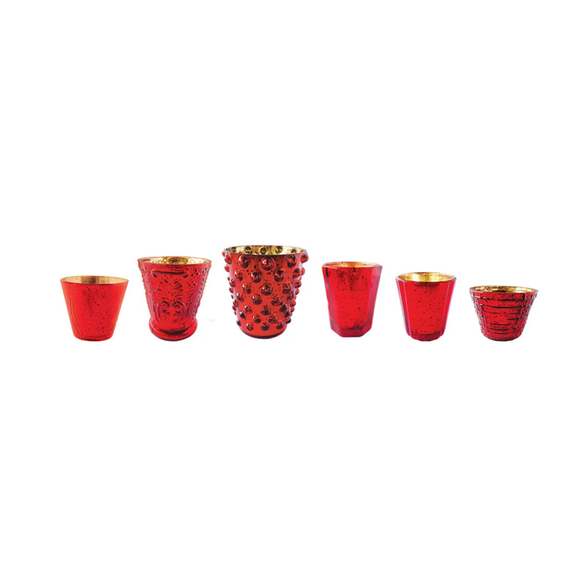 Embossed Recycled Mercury Glass Tealight/Votive Holders, Red