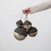Mercury Glass Ball Ornament w/ Stars, Dipped Bronze &amp; Silver Finish
