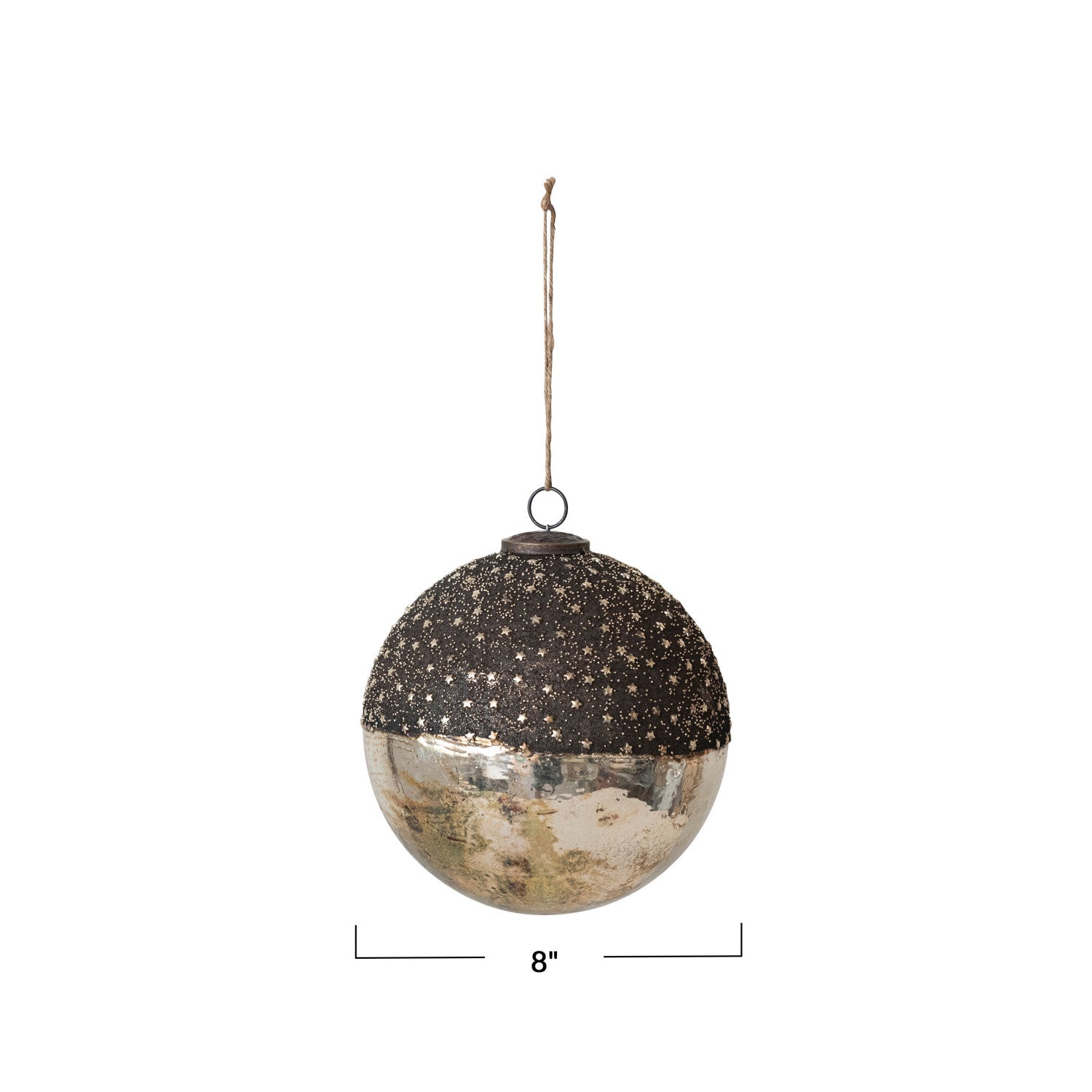 Mercury Glass Ball Ornament w/ Stars, Dipped Bronze &amp; Silver Finish