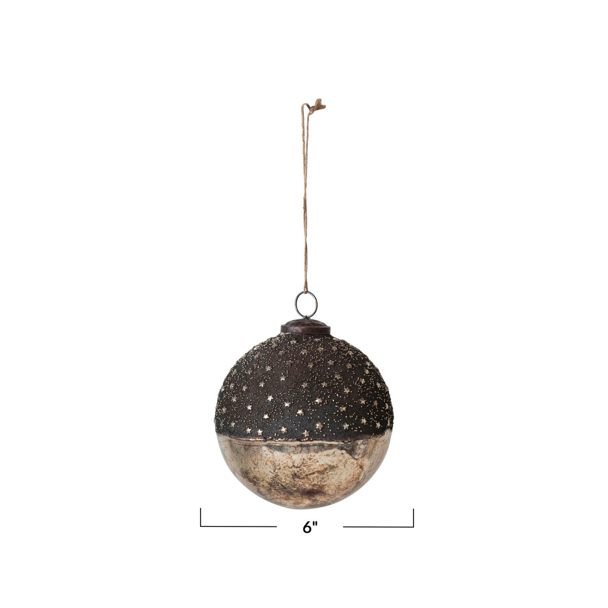 Mercury Glass Ball Ornament w/ Stars, Dipped Bronze &amp; Silver Finish
