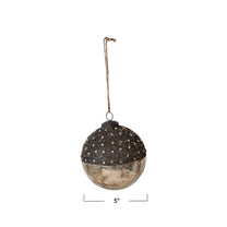 Mercury Glass Ball Ornament w/ Stars, Dipped Bronze &amp; Silver Finish
