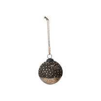 Mercury Glass Ball Ornament w/ Stars, Dipped Bronze &amp; Silver Finish