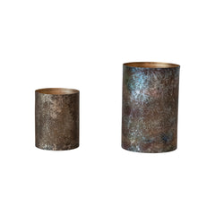 Metal Votive Holder w/ Tree Cut-Outs, Oxidized Gold Finish