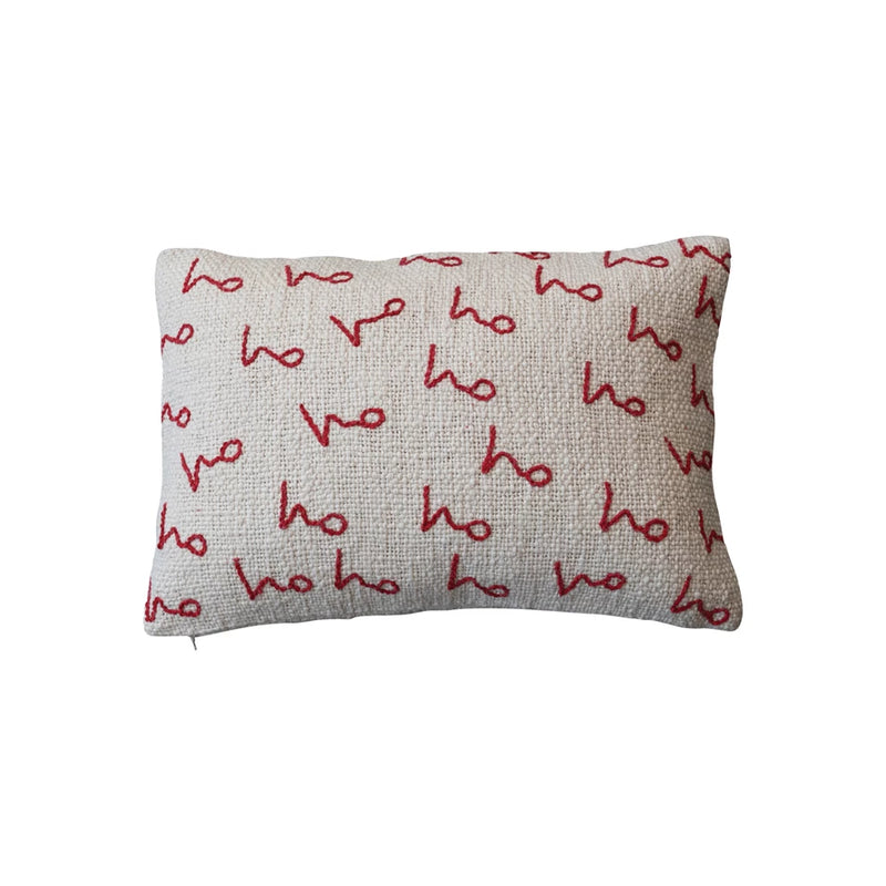 Woven Cotton Slub Lumbar Pillow w/ Embroidered Pattern