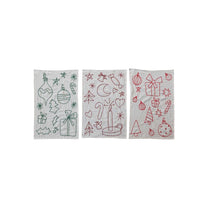 Woven Cotton &amp; Linen Tea Towel w/ Embroidered Holiday Icons, 3 Colors, 3 Styles