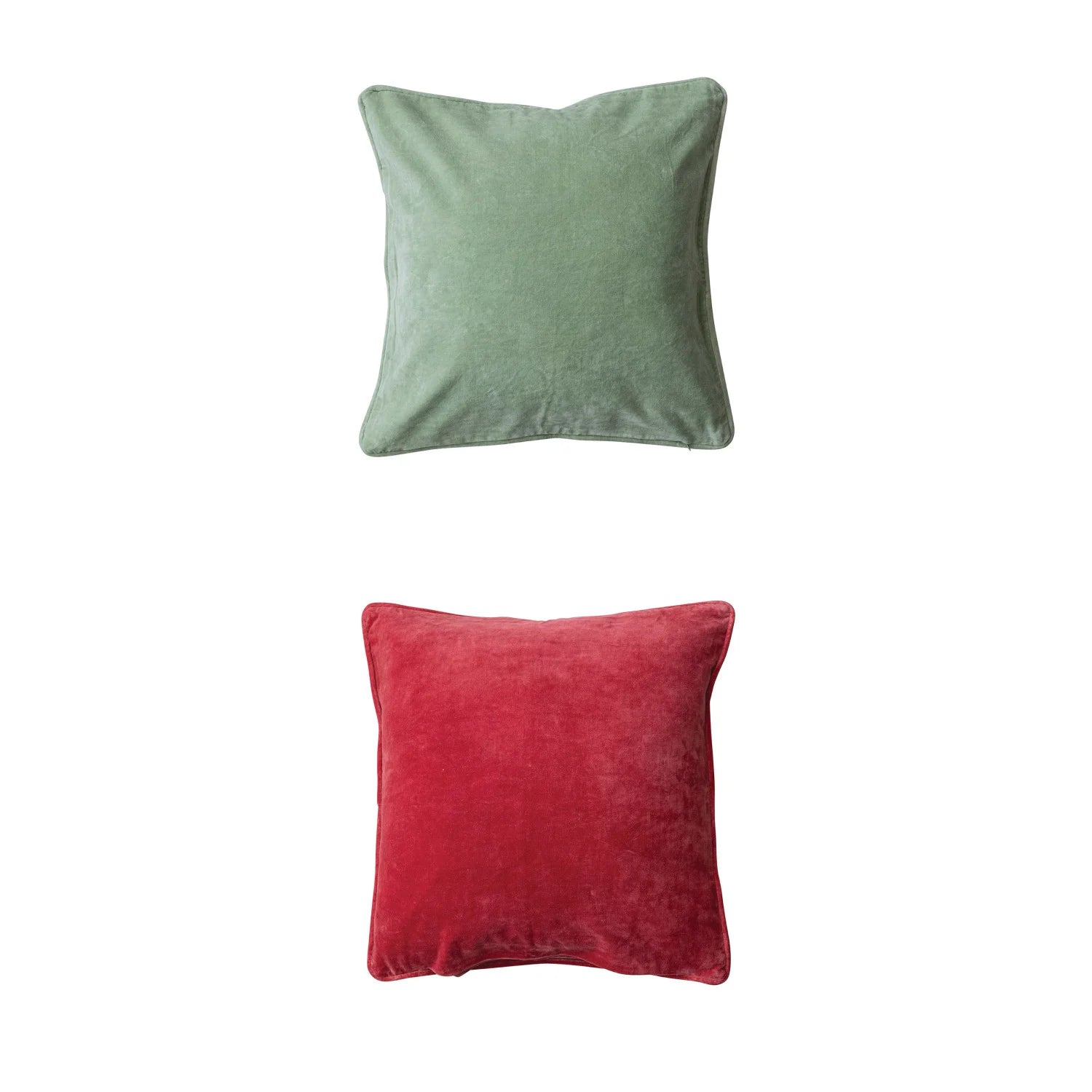 Square Cotton Chambray Printed Pillow w/ Velvet Piping &amp; Back, 2 Styles