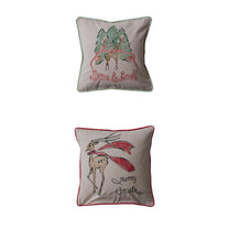Square Cotton Chambray Printed Pillow w/ Velvet Piping &amp; Back, 2 Styles