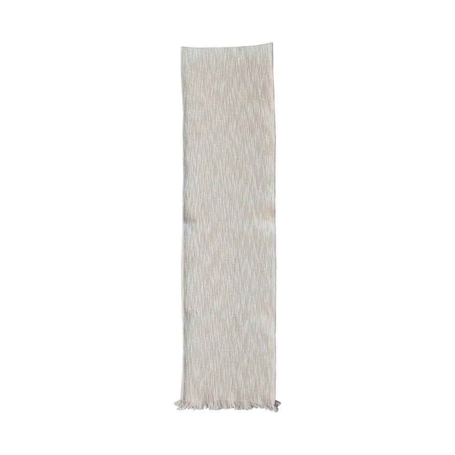 Woven Cotton Slub Table Runner w/ Metallic Gold Thread &amp; Fringe, Natural
