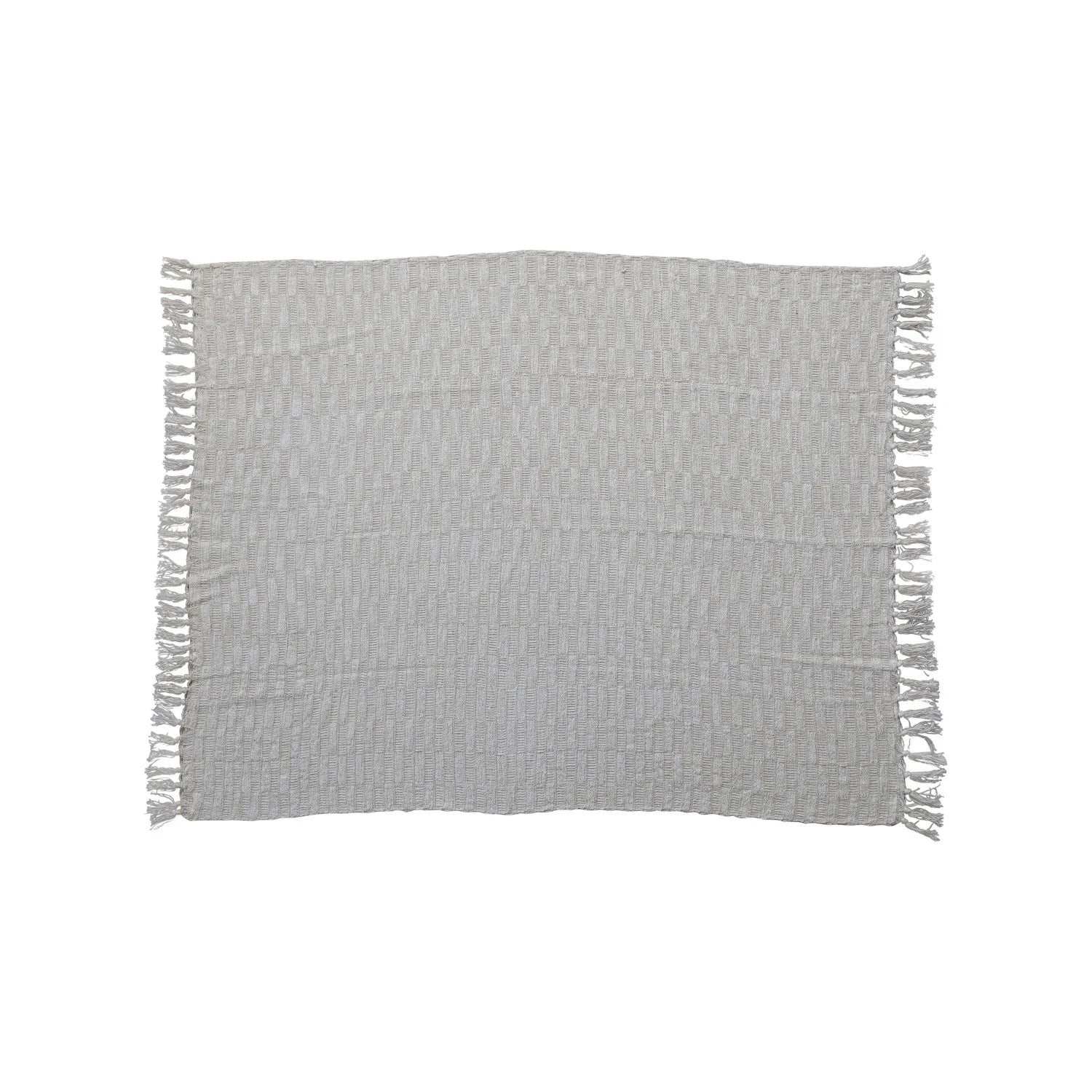 Woven Cotton Blend Throw w/ Gold Metallic Thread &amp; Fringe, Natural