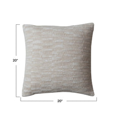 Square Woven Cotton Blend Pillow w/ Gold Metallic Thread Embroidery, Natural