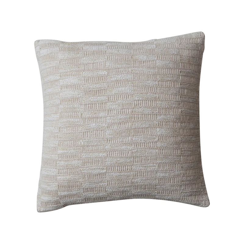 Square Woven Cotton Blend Pillow w/ Gold Metallic Thread Embroidery, Natural