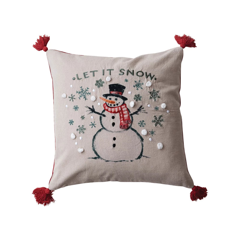 Square Cotton Printed Snowman Pillow