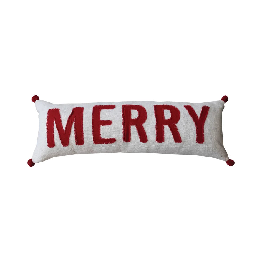 Cotton Lumber "Merry" Pillow, Red and White