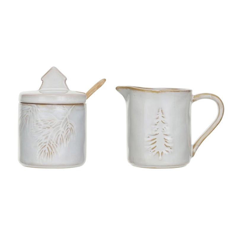 Stoneware Creamer & Sugar Pot w/ Spoon