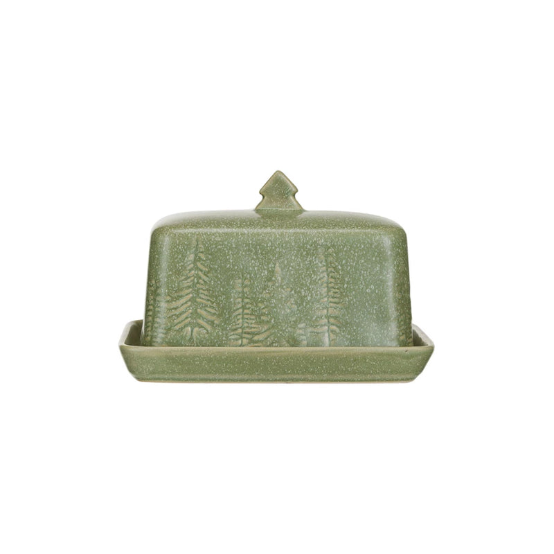 Debossed Stoneware Butter Dish w/ Trees