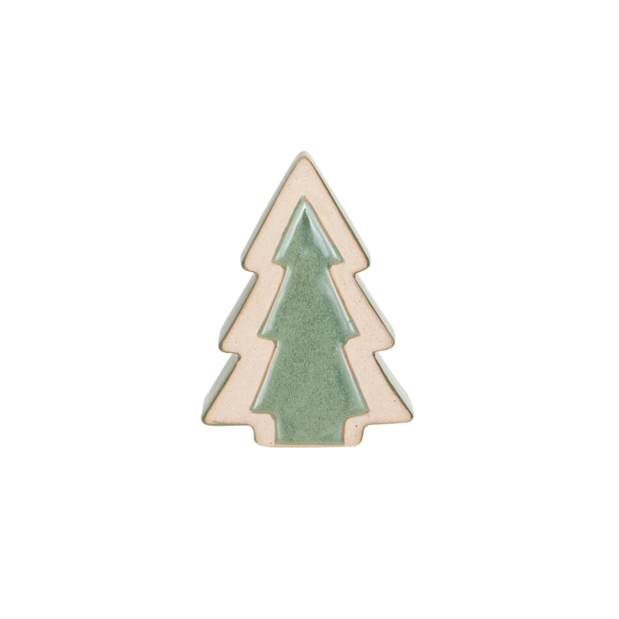 Stoneware Tree, Reactive Glaze, Green &amp; Unglazed