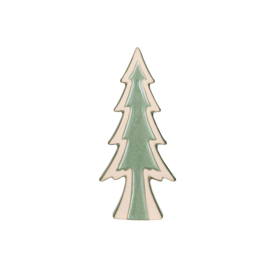 Stoneware Tree, Reactive Glaze, Green &amp; Unglazed