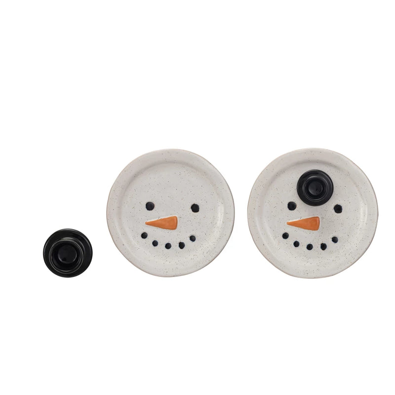 Stoneware Snowman Plate w/Hat Toothpick Holder