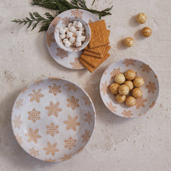 Stoneware Bowl w/ Wax Relief Snowflakes, Reactive Glaze, White -  Mini Bowl