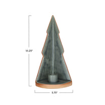 Stoneware Tree Taper Holder, Reactive Glaze, Green &amp; Unglazed