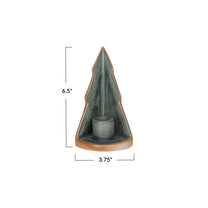 Stoneware Tree Taper Holder, Reactive Glaze, Green &amp; Unglazed