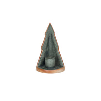 Stoneware Tree Taper Holder, Reactive Glaze, Green &amp; Unglazed