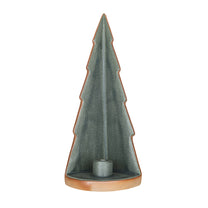 Stoneware Tree Taper Holder, Reactive Glaze, Green &amp; Unglazed