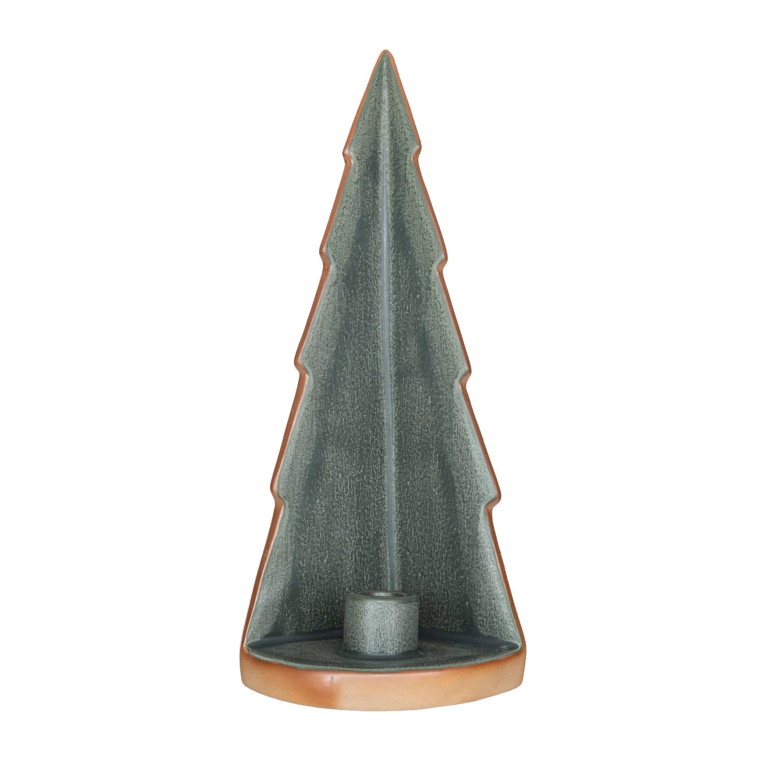 Stoneware Tree Taper Holder, Reactive Glaze, Green &amp; Unglazed