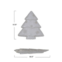 Stoneware Christmas Tree Shaped Plate w/ Snowflakes