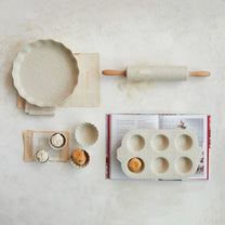 Embossed Stoneware Muffin Pan w/ Pattern, Cream Color