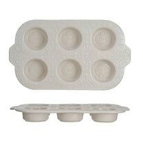 Embossed Stoneware Muffin Pan w/ Pattern, Cream Color