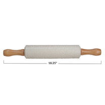Embossed Stoneware Rolling Pin w/ Pattern &amp; Wood Handles, Cream Color &amp; Natural