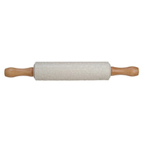 Embossed Stoneware Rolling Pin w/ Pattern &amp; Wood Handles, Cream Color &amp; Natural