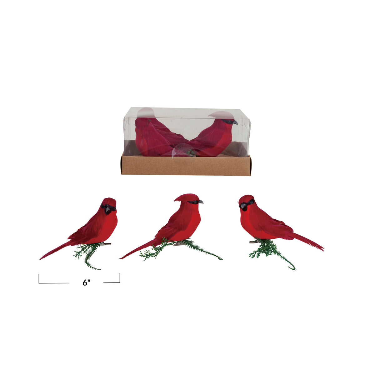 Foam &amp; Feather Cardinal Clip-on Ornaments, Red, Boxed Set of 3