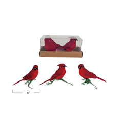 Foam & Feather Cardinal Clip-on Ornaments, Red, Boxed Set of 3