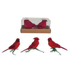 Foam & Feather Cardinal Clip-on Ornaments, Red, Boxed Set of 3